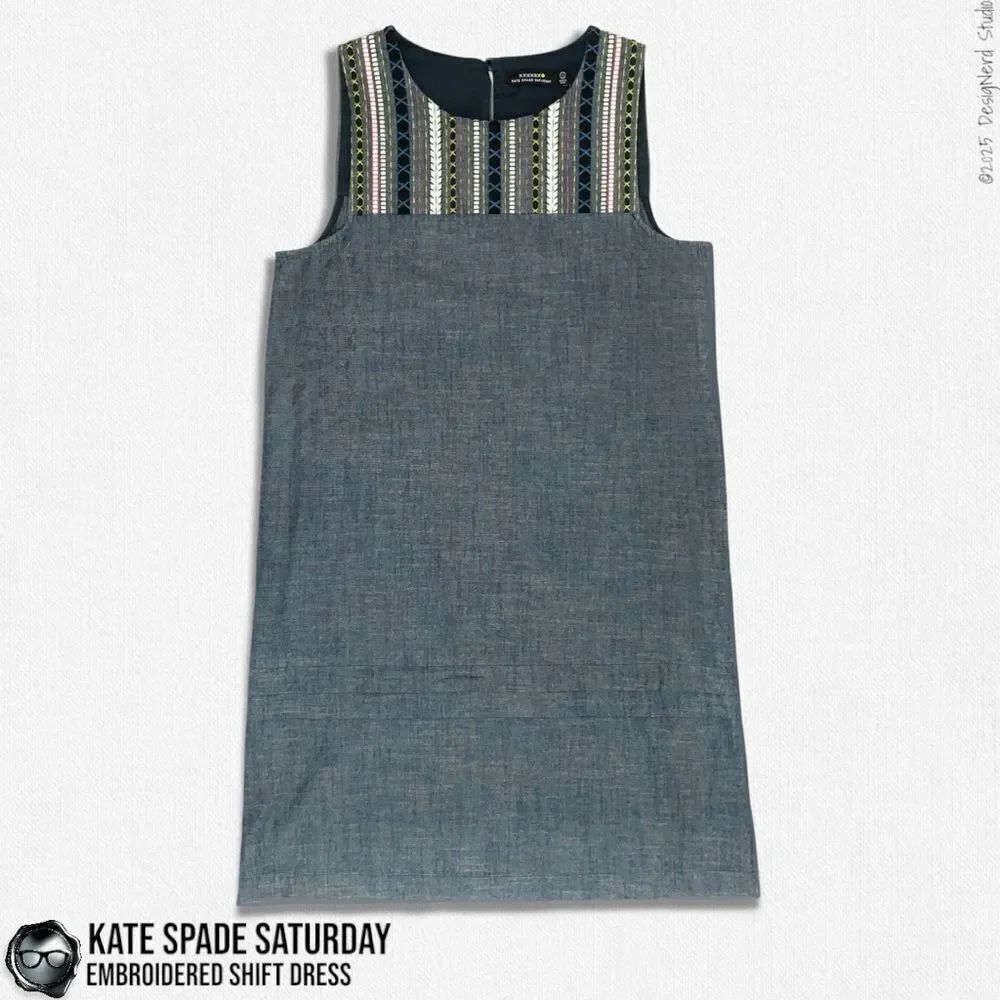 VINTAGE KATE SPADE SATURDAY EMBROIDERED SHIFT MINI DRESS IN INDIGO BLUE SIZE 0